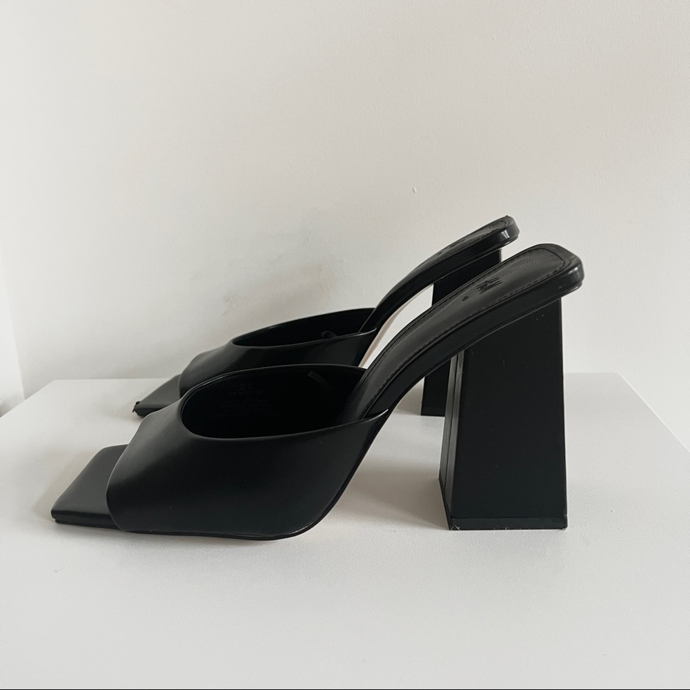 H&M Black Block Heel Square Toe Mule Sandals - image 1